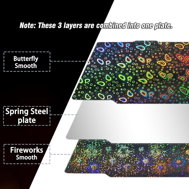 Wefuit 3D Printer Bambu Labs Build Plate for Bambu Lab X1C/X1/X1E/P1P/P1S/A1,Double Sided Fireworks+Butterfly Spring Steel Sheet Plate 257x257mm Flexible Removable Platform Bambu A1 3D Printer Plate. - Image 5